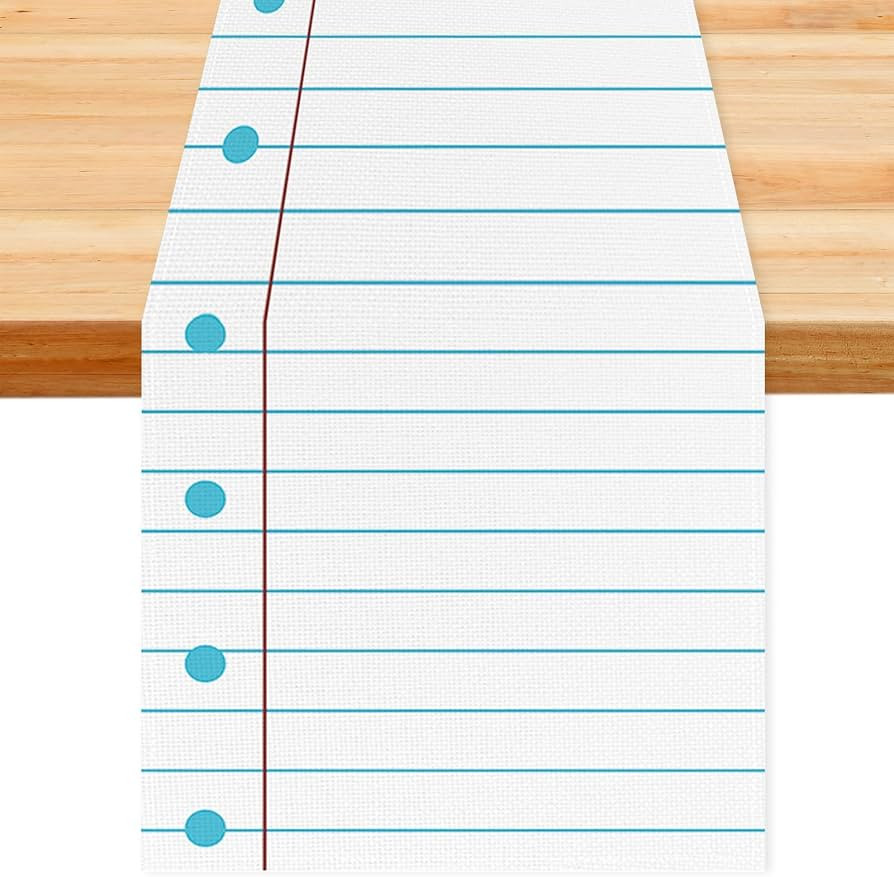 72 x 13 Inches Notebook Style Burlap Linen Table Runner, White with Blue Lines, Classroom and Tea... | Amazon (US)