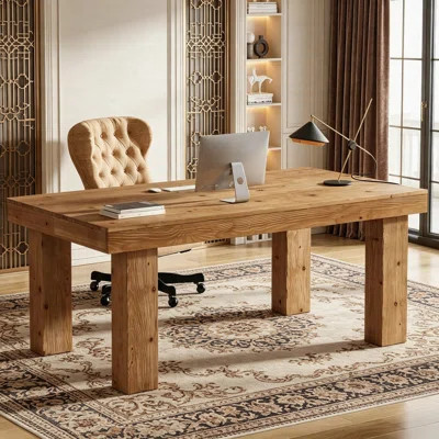 63" Solid Wood Executive Desk, Home Office Computer Desk With Wooden Legs | Wayfair North America