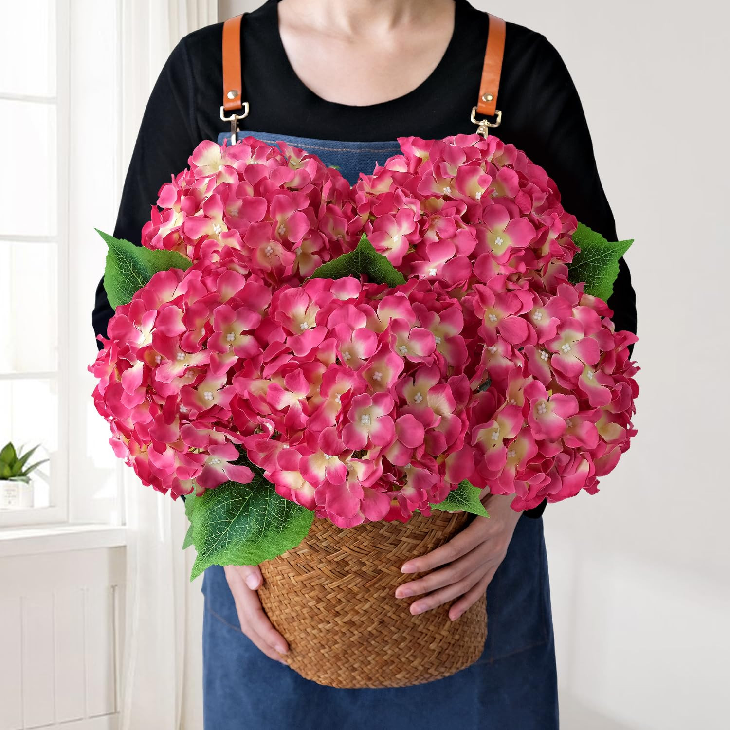 Magenta Pink Hydrangea Artificial Flowers, 5Pcs 20Inch Large Lifelike Faux Pink Flowers, Full Fak... | Amazon (US)