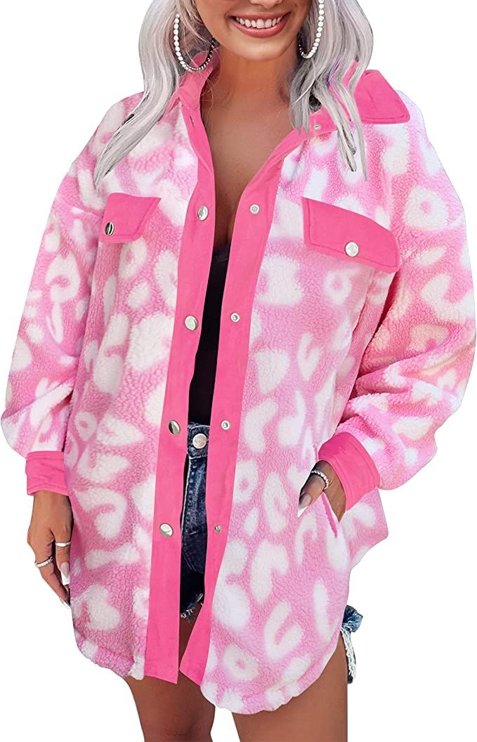 LookbookStore Womens Shacket Jacket Oversized Fleece Sherpa Winter Coats Faux Fur Leopard Cardiga... | Amazon (US)