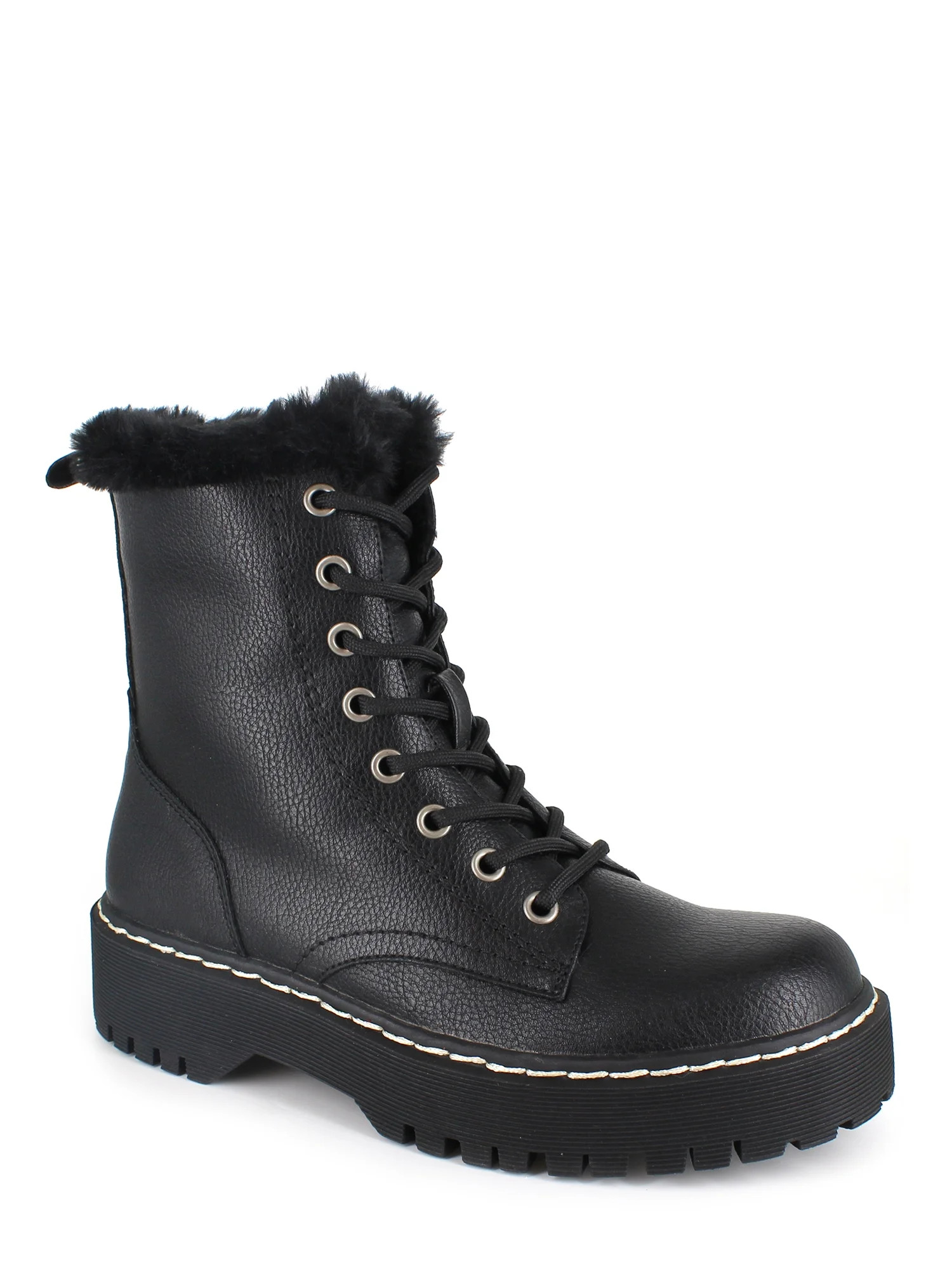 PORTLAND by Portland Boot Company Women's Faux Fur Trim Lug Sole Boot - Walmart.com | Walmart (US)
