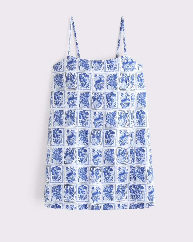 Abercrombie & Fitch Women's Linen-Blend Button Skort in Blue Fruit Pattern - Size XXS TALL | Abercrombie & Fitch (US)