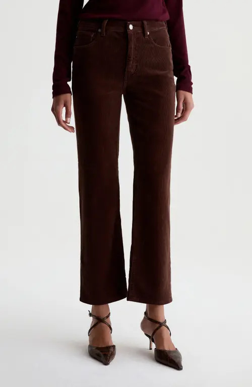AG Brinley Mid Rise Straight Leg Corduroy Jeans in Wood Brown at Nordstrom, Size 28 | Nordstrom