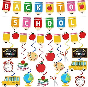 Back to School Decorations NO-DIY Reusable Back to School Banner with Hanging Swirls Pre-Assemble... | Amazon (US)