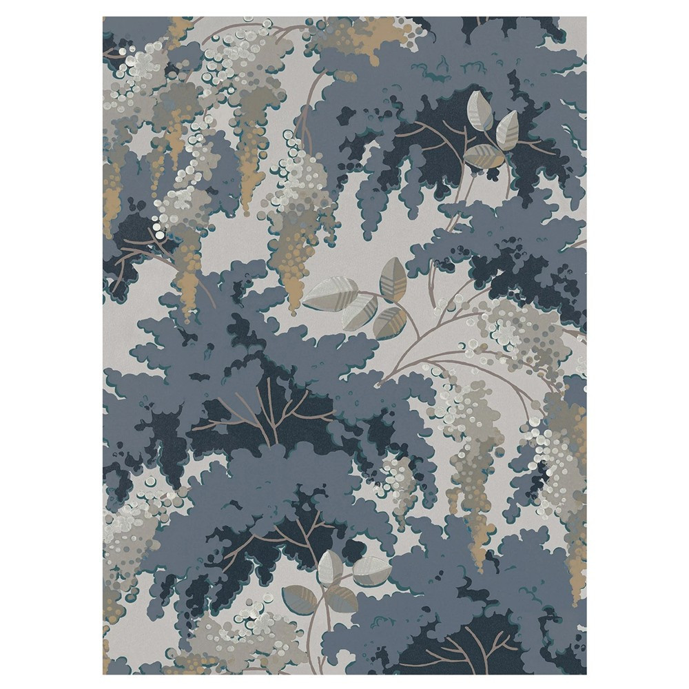 Isidore Leroy Frondaisons Blue Floral Non Woven Wallpaper - Sample | Kathy Kuo Home