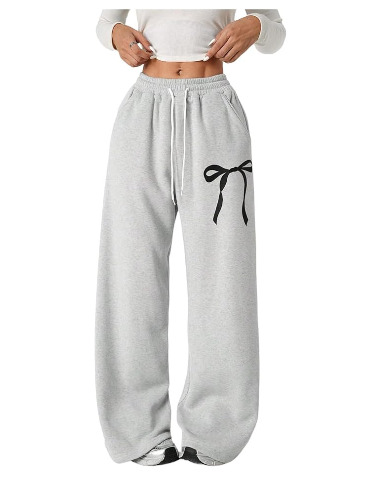 Verdusa Girl's Bowknot Baggy Sweatpants Lightweight Straight Leg Athletic Pants with Pockets | Amazon (US)
