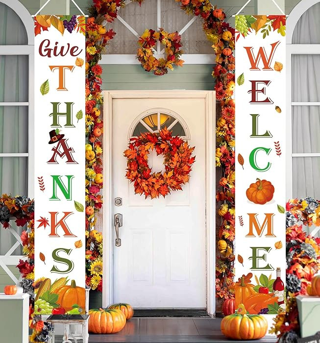 Thanksgiving Decorations Indoor Outdoor GIVE THANKS Banner Porch Door Welcome Sign for Home Party... | Amazon (US)