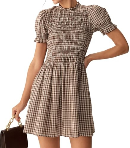 RIHOAS Women Shirred A-Line Midi Dress Summer Dresses Puff Short Sleeve Smocked Flowy Ruffle Boho... | Amazon (US)