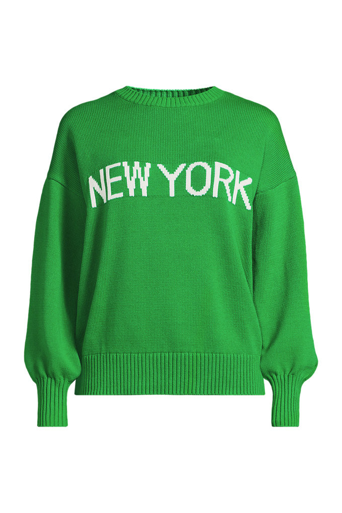 Women's Plus Size Cotton Drifter Novelty Jacquard Crew Neck Sweater - Lands' End - Green - 1X | Lands' End (US)