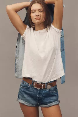 The Bennie Slim Crewneck Cotton-Slub Tee by Pilcro | Anthropologie (US)