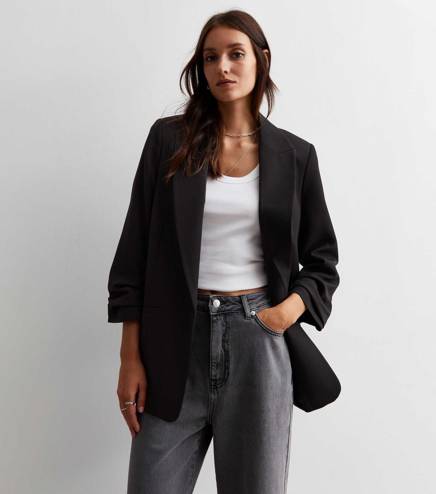 Black Ruched Sleeve Oversized Blazer | New Look | New Look (UK)
