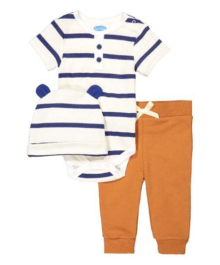 Navy & White Stripe Button-Front Bodysuit Set - Newborn & Infant | Zulily