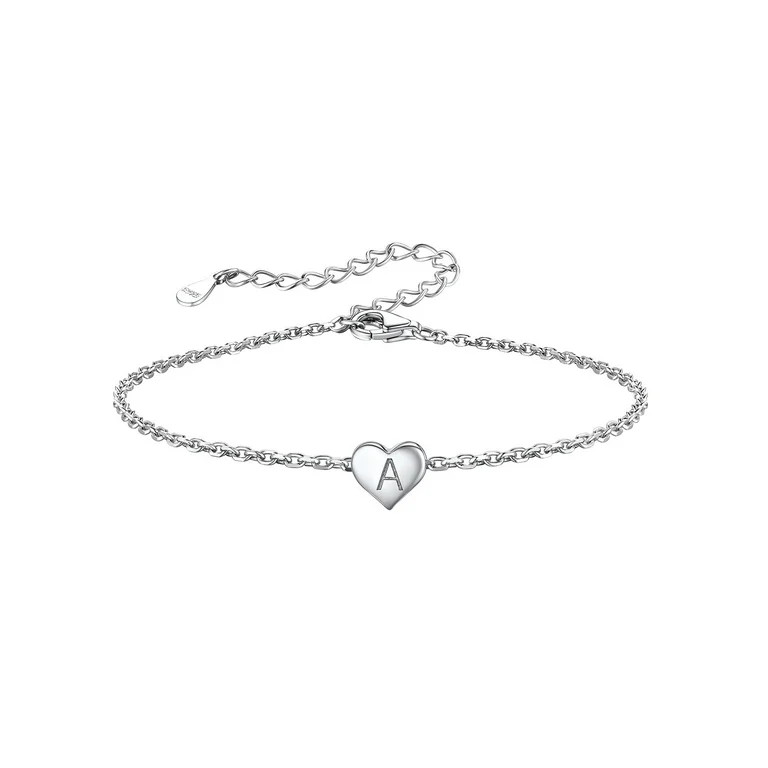 Silvora Initial Heart Bracelet Charms Bracelets 925 Sterling Silver Chain Bracelets for Women - L... | Walmart (US)
