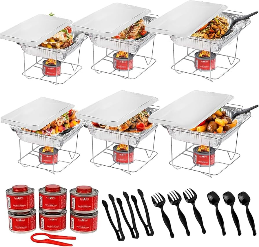 6 Pack - Disposable Chafing Dish Buffet Set, Welded Body Food Warmers for Parties, Fuel Cans Comp... | Amazon (US)