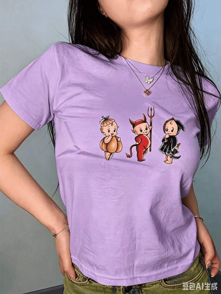 Unisex Y2K Retro Halloween Kewpie Cartoon Character 100% Cotton T-Shirt, Soft, A Must-Have Casual... | SHEIN