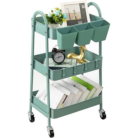 YASONIC 3-Tier Rolling Cart, Green, 66 Pounds Capacity, Mesh Storage Organizer with Lockable Whee... | Amazon (US)