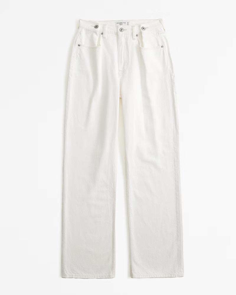 Abercrombie & Fitch Women's High Rise Loose Jean in Ecru With Functional Button - Size 34 REG | Abercrombie & Fitch (US)