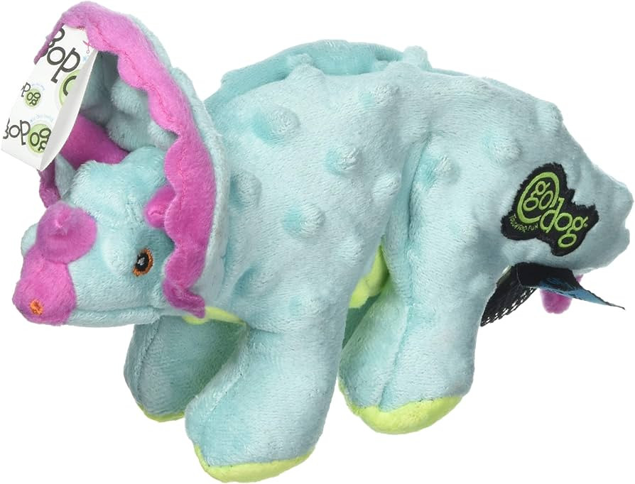 goDog Dinos Frills Squeaky Plush Dog Toy, Chew Guard Technology - Teal, Small | Amazon (US)
