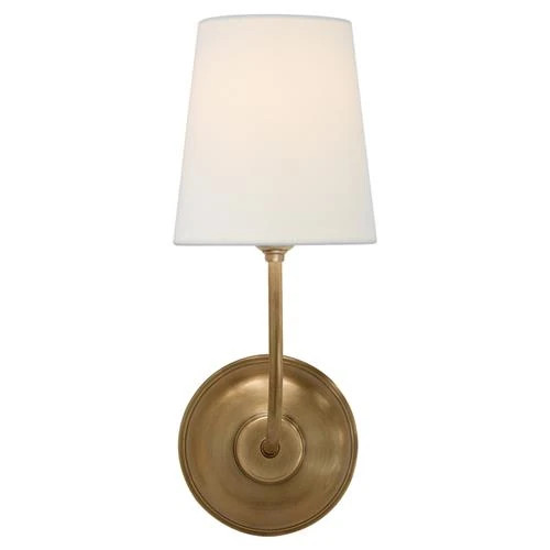 Visual Comfort Vendome Modern Antique Brass Linen Shade Single Armed Wall Sconce | Kathy Kuo Home