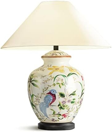 American Flower and Bird Ceramic Table Lamp, Black Hand-Painted Chinoiserie Lamps, Fabric Lampsha... | Amazon (US)