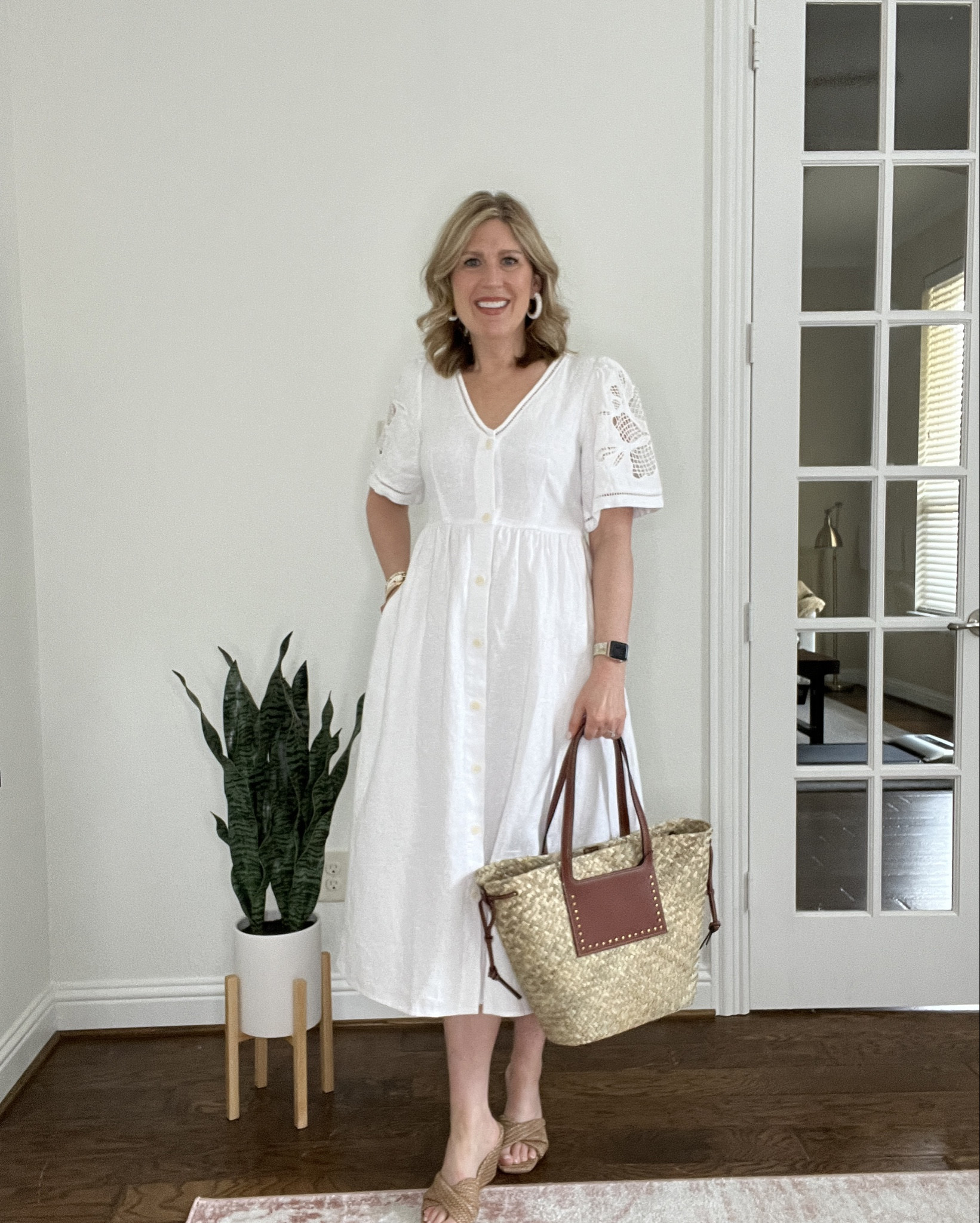 pleated dress a line Bow-Detail Pleated A-Line Midi Dress in Ivory - 4 main image 0