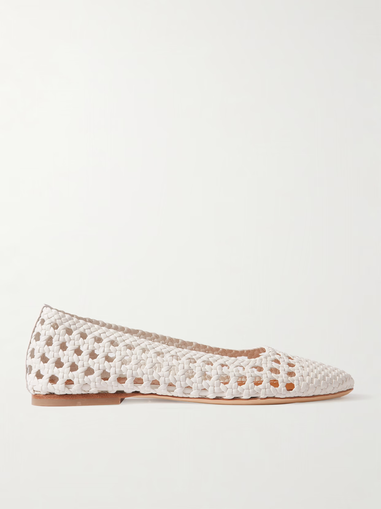STAUD - Nell Woven Leather Ballet Flats - White | NET-A-PORTER (UK & EU)