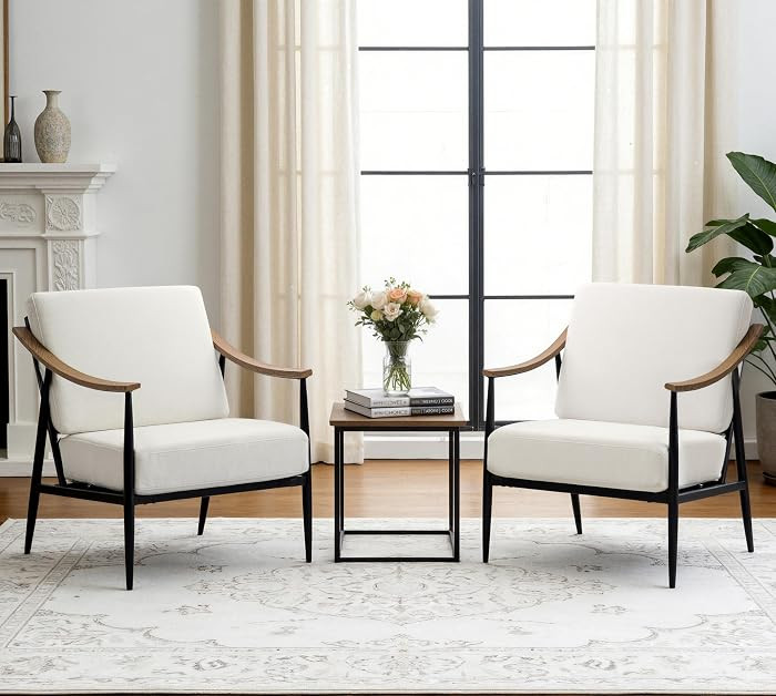 Modern Accent Chairs Set of 2 for Living Room Bedroom Mid Century Arm Chairs Upholstered Office A... | Amazon (US)
