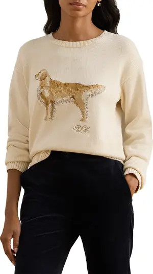 Intarsia Golden Retriever Cotton Sweater | Nordstrom