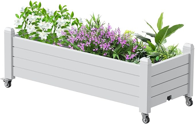 Raised Garden Bed with Wheels Outdoor,Resin Weatherproof Planter Box with Drain Hole and Water Le... | Amazon (US)