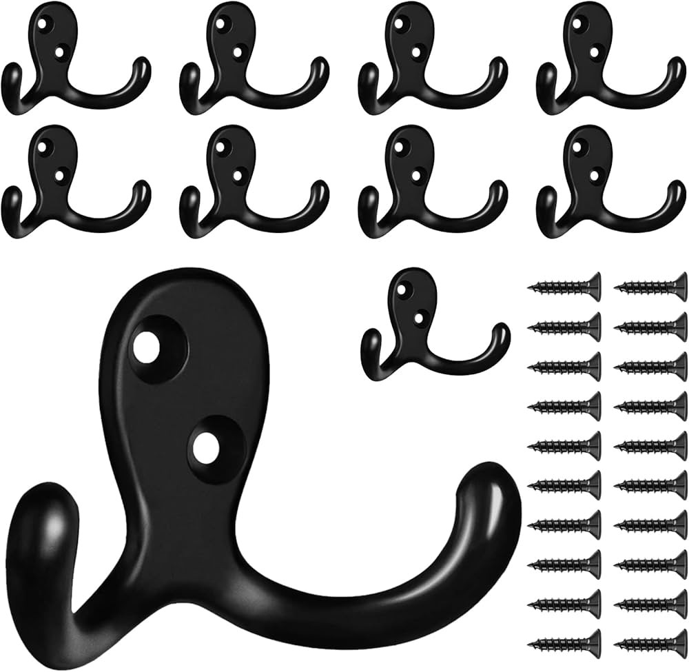 10 Pack Coat Hooks Wall Hooks for Hanging, Heavy Duty Double Prong Metal Hook Wall Mounted for Li... | Amazon (US)