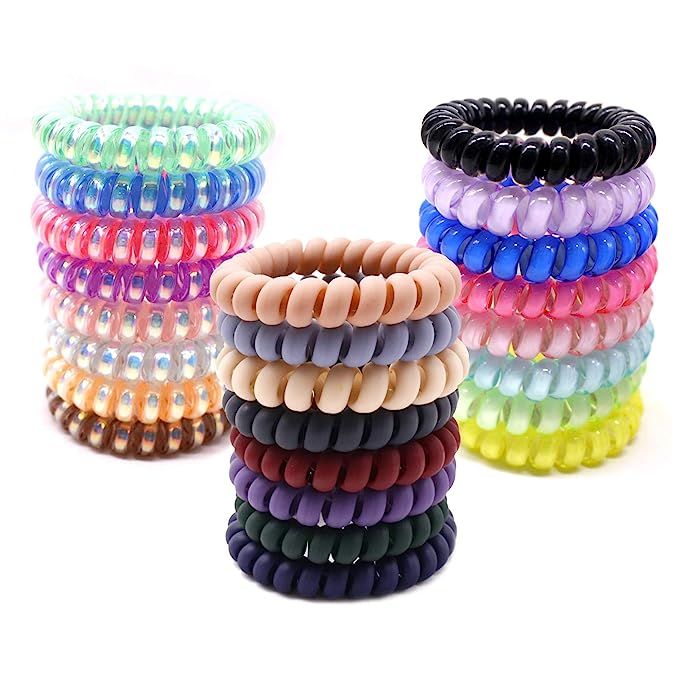 24 Pcs Spiral Hair Ties No Crease,Color Phone Cord Hair Ties，Including 8 Color Fluorescent Seri... | Amazon (US)