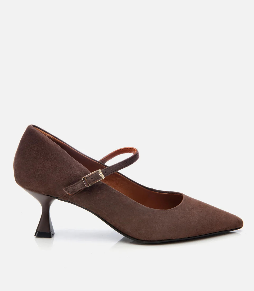 Women's Suede Leather Mary Jane Shoes Stiletto - Brown | Hotic UK