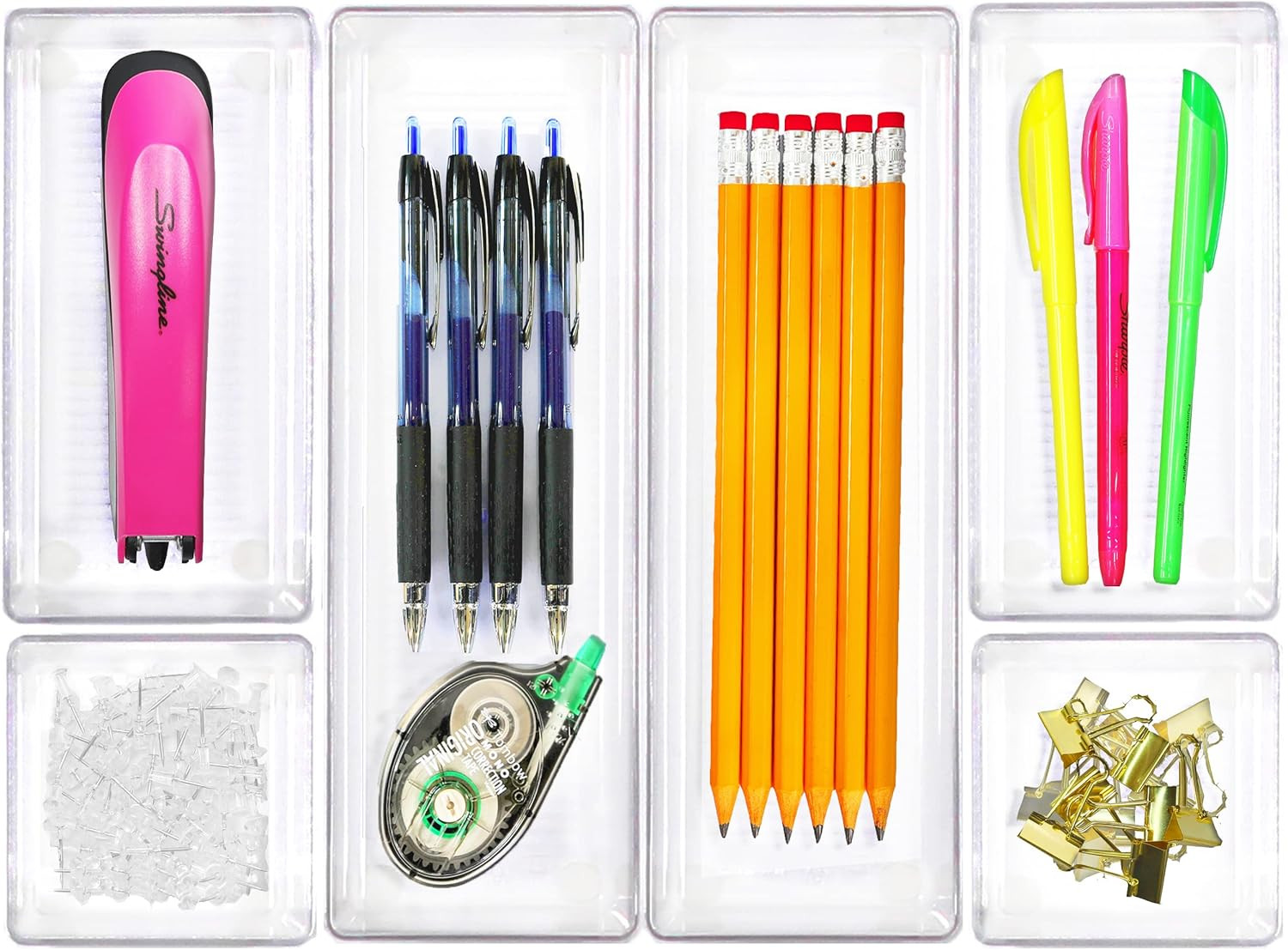 Simple Houseware Clear Plastic Desk Drawer Organizers - 6 Pack | Amazon (US)
