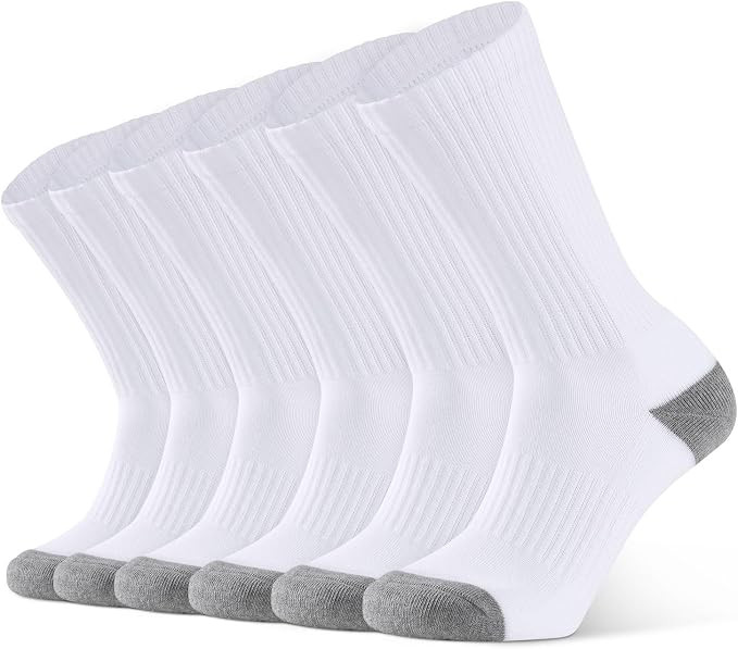 CLOSEMATE Mens Athletic Cushioned Crew Socks 6 Pairs Cotton Breathable for Work Training Sports | Amazon (US)