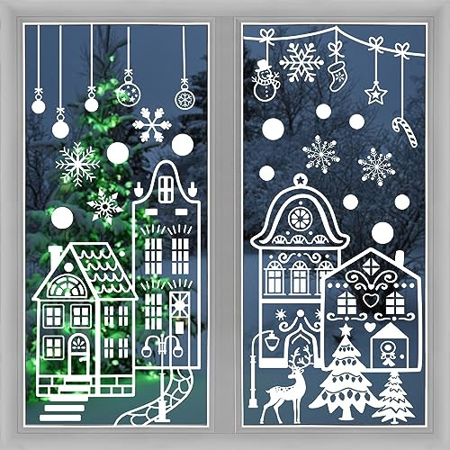 FINGOOO 56PCS Large Christmas Window Clings,15.7”x 27.6” White House Xmas Static Cling Window... | Amazon (US)