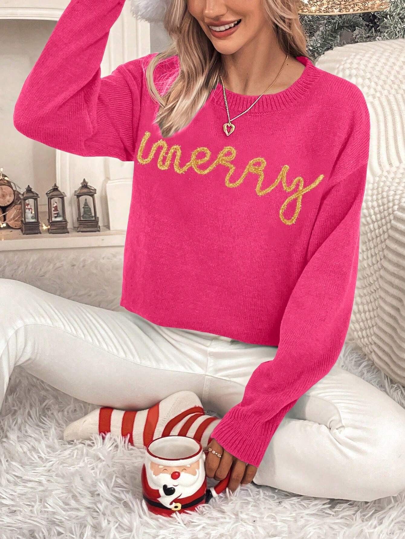 SHEIN Essnce Women's Drop Shoulder Pullover Sweater With Letter Pattern | SHEIN