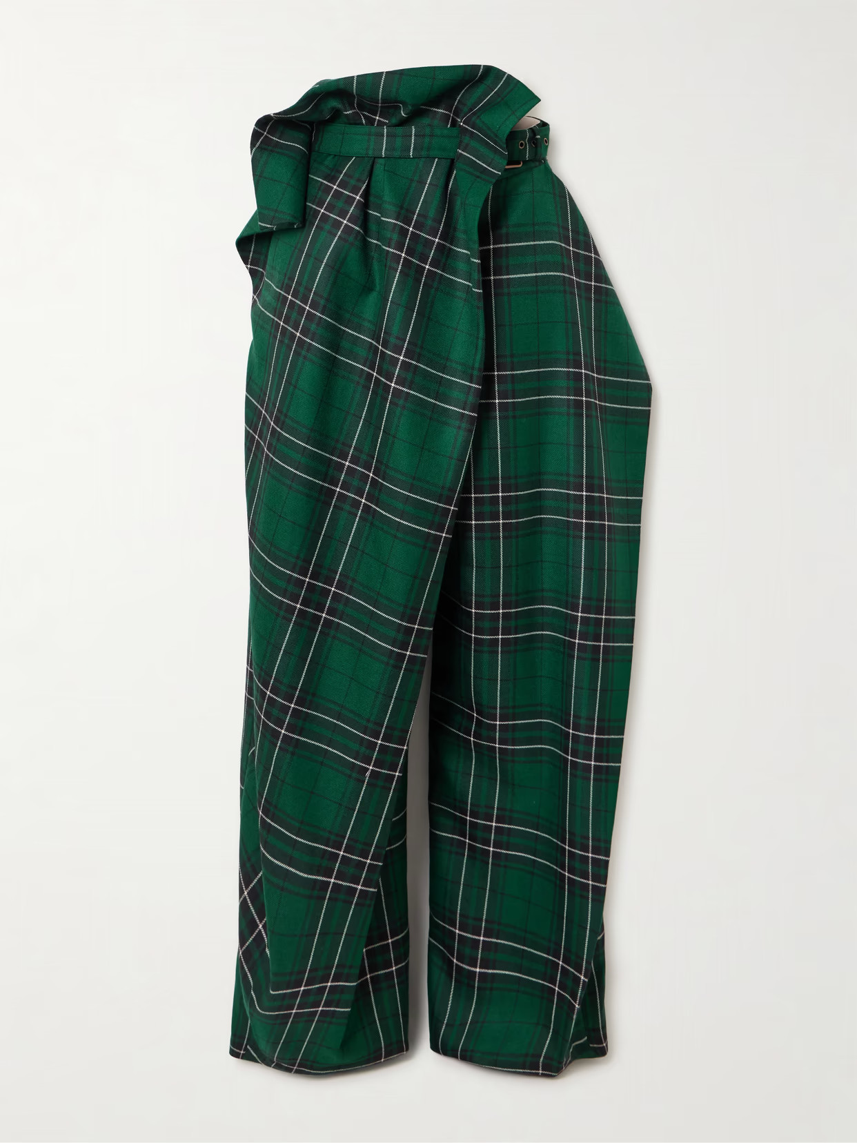 JW Anderson - Draped Layered Checked Wool-twill Wide-leg Pants - Green | NET-A-PORTER (US)