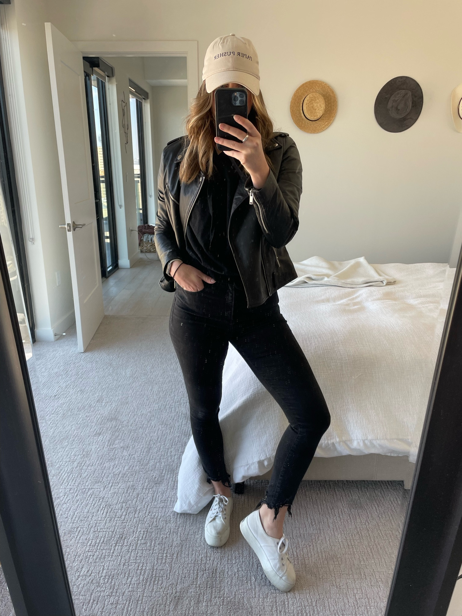 Casual cool - leather jacket, jeans, cropped hoodie, sneakers and a hat. 

Bonuses: Abercrombie is 15-20% off right now. These REAL leather jackets from Barney’s on ASOS are $100 and under. (This jacket is a staple for me) AND Superga shoes are under $50  

#LTKsalealert #LTKunder100 #LTKFind