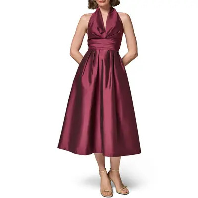 Donna Karan New York Plunge Neck Taffeta Midi Dress in Taffeta Blue at Nordstrom, Size 2 | Nordstrom
