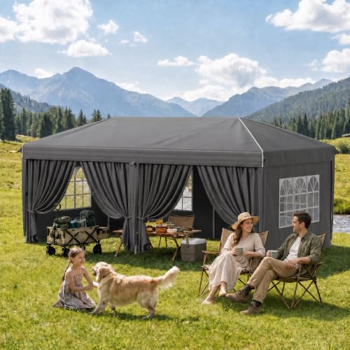 10x20 FT Portable Pop Up Canopy Tent, Adjustable Height Instant Gazebo with Sidewalls, Sandbags,Outdoor Canopy for Camping, Parties, Vendor Events (Grey with Reflective Strip, 3m × 6m with sidewalls) | Amazon (US)