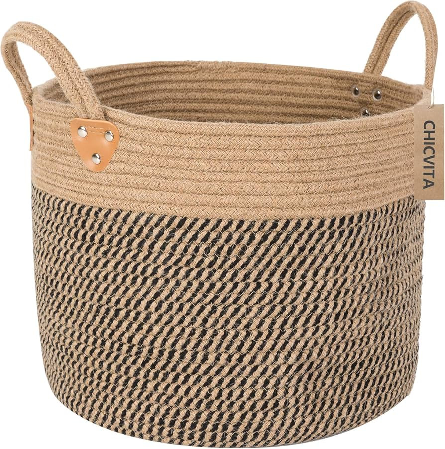 CHICVITA Jute Woven Wicker Floor Storage Basket With Handles, Boho Decorative Basket For Blanket,... | Amazon (US)