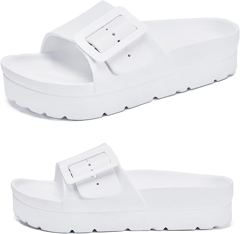 Women's Platform Sandals, Adjustable Buckle Flat Sandals, Comfort Slippers with Arch Support, Women  | Amazon (US)