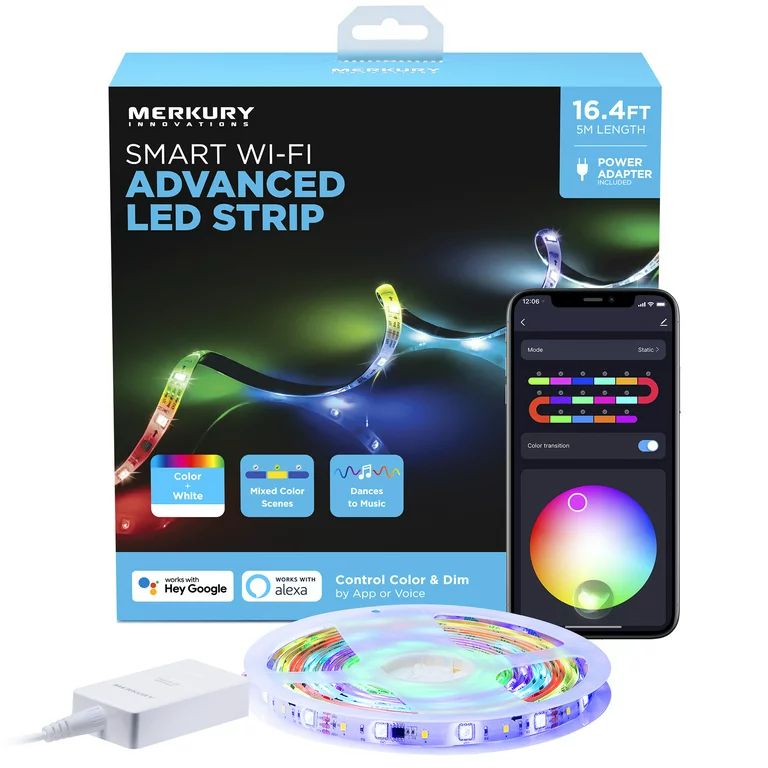 Merkury Innovations Indoor/Outdoor Smart Symphony RGBW Multicolor Strip Lights, 16ft, Sound-Sync | Walmart (US)
