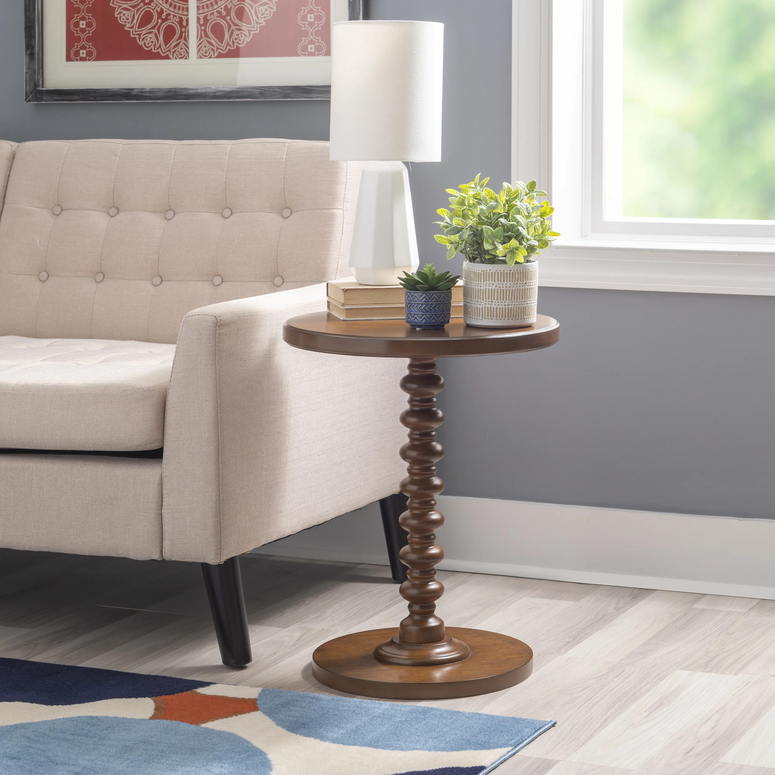 Powell Pesaro Round Pedestal Indoor Accent Side Table, 22.25" Tall, Hazelnut | Walmart (US)