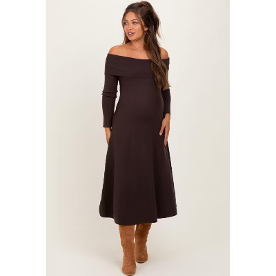 Pinkblush Brown Off Shoulder Maternity Sweater Midi Dress Small | Target