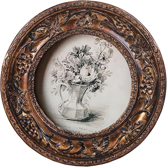 SIKOO Small Vintage 3×3 Round Picture Frame Antique Ornate Mini Photo Frame Vintage Wall Decor, ... | Amazon (US)