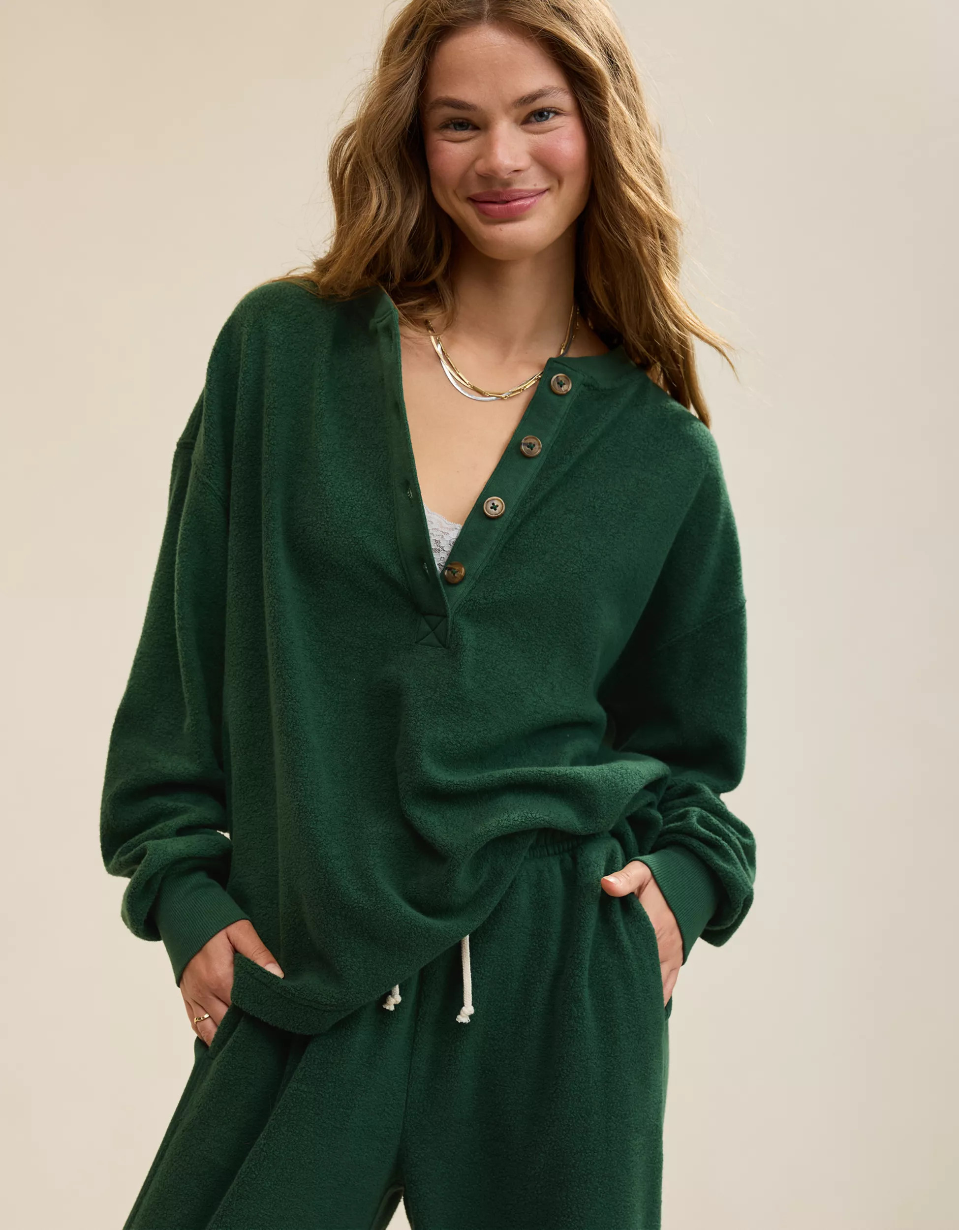 Aerie Sherpa Henley Sweatshirt | Aerie