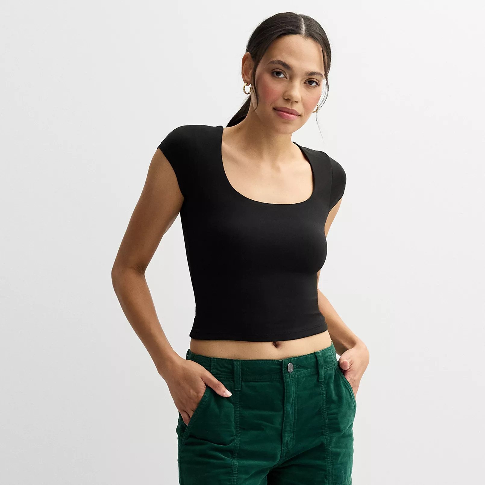 Juniors' Harper & Ivy Short Contour Sleeve Squareneck Top | Kohl's