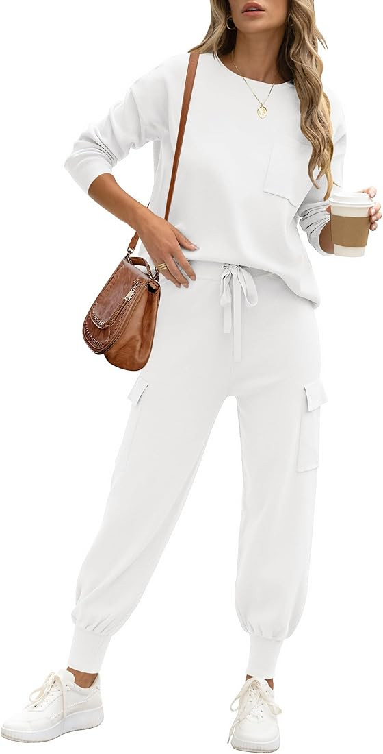 Caracilia Women's Two Piece Outfits Sweater Sets Long Sleeve Knit Tops Matching Cargo Jogger Pant... | Amazon (US)