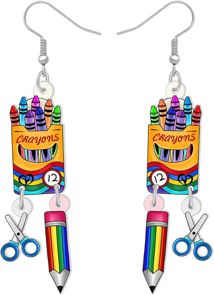NEWEI Fun Teacher Earrings Back to School Dangle Science Book Apple Jewelry for Women Crayon Pencil Charms | Amazon (US)